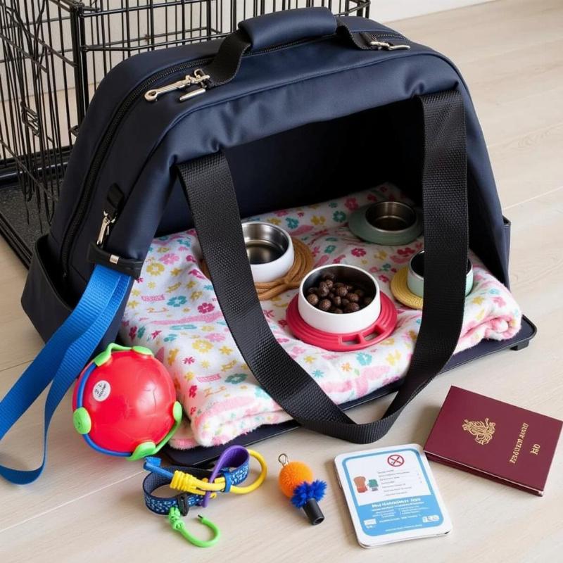 Dog travel bag with essentials.