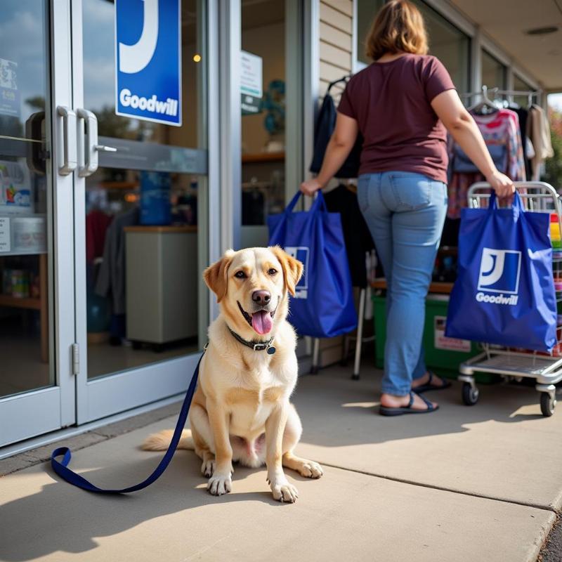 Dog Waiting Patiently Outside Goodwill with Owner