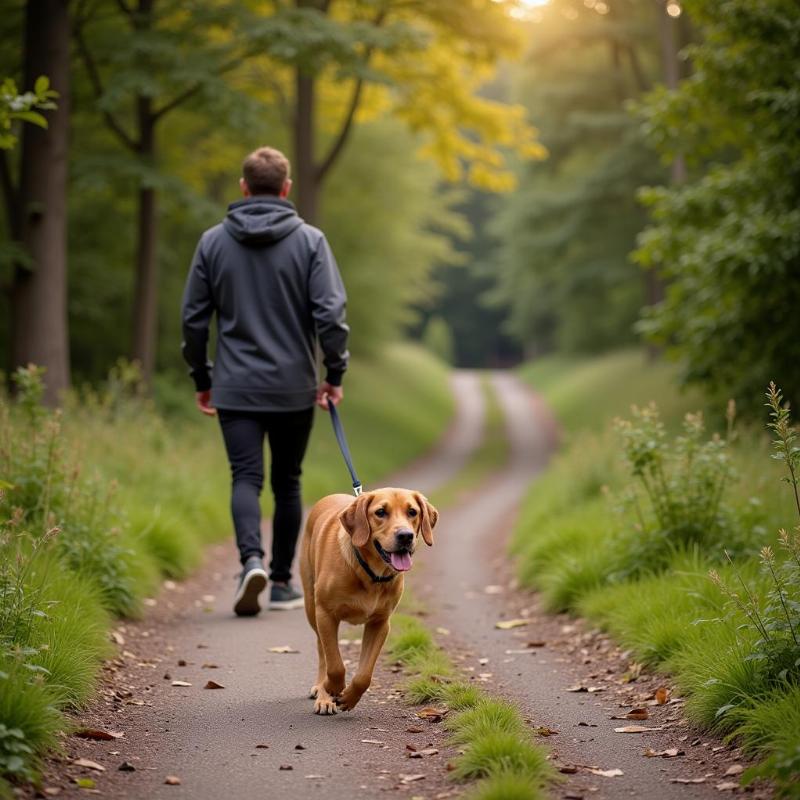 Dog Walking Calmly on a Quiet Route