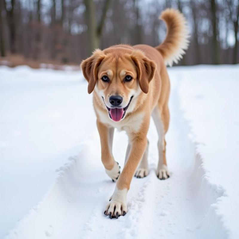 Dog Walking on Snow with Paw Wax