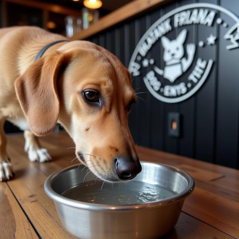 Dog enjoying water at Asheville bar