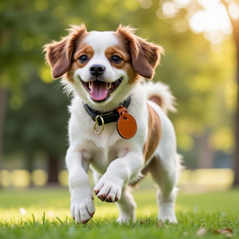 Dog Wearing an AirTag Collar with Leather Holder