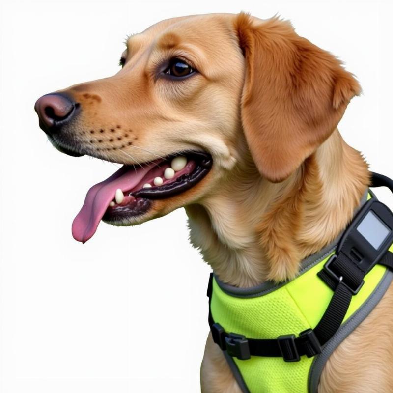 Dog wearing a choke-free harness