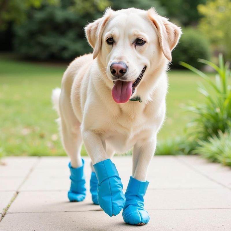 Dog Wearing Paw Covers Walking