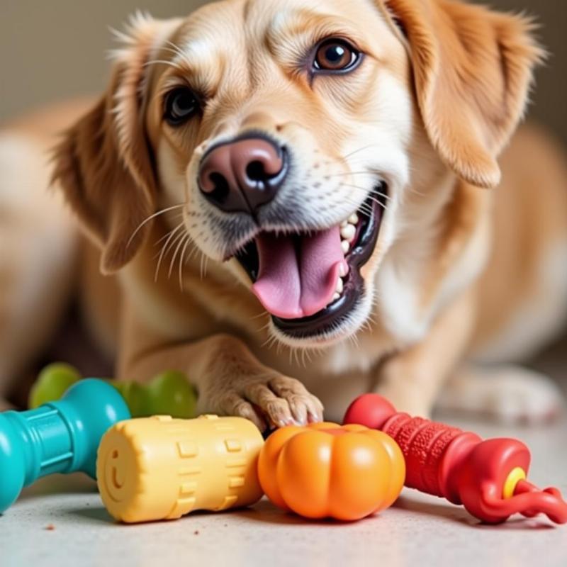 Dog with appropriate chew toys