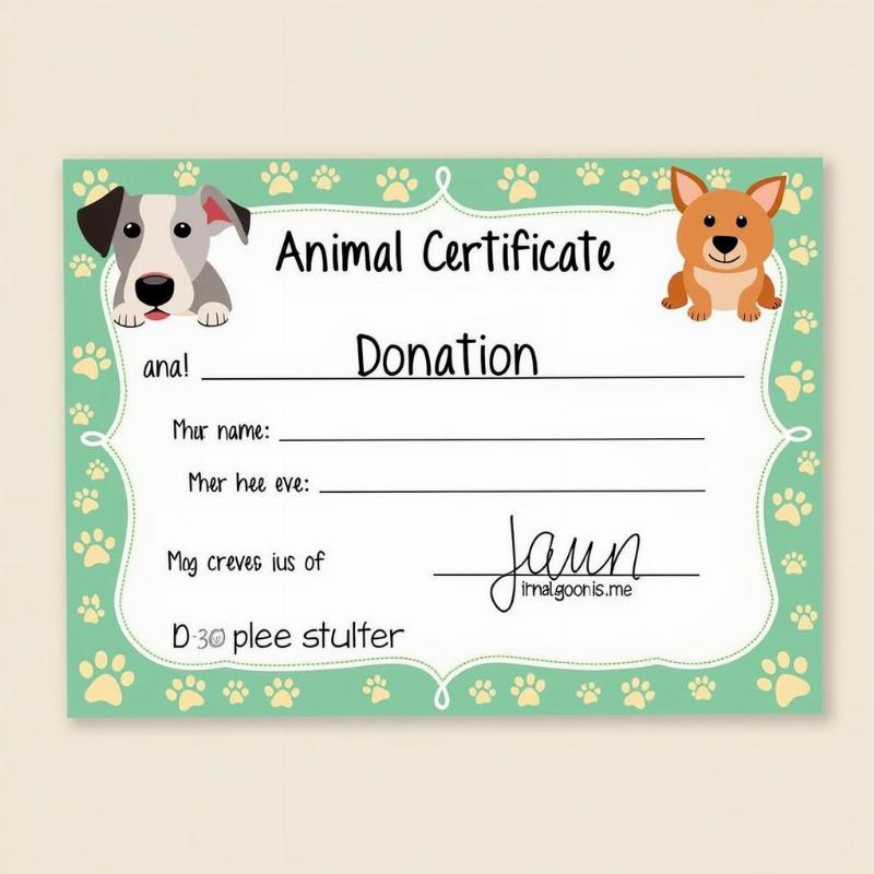 Donation Certificate to Animal Shelter