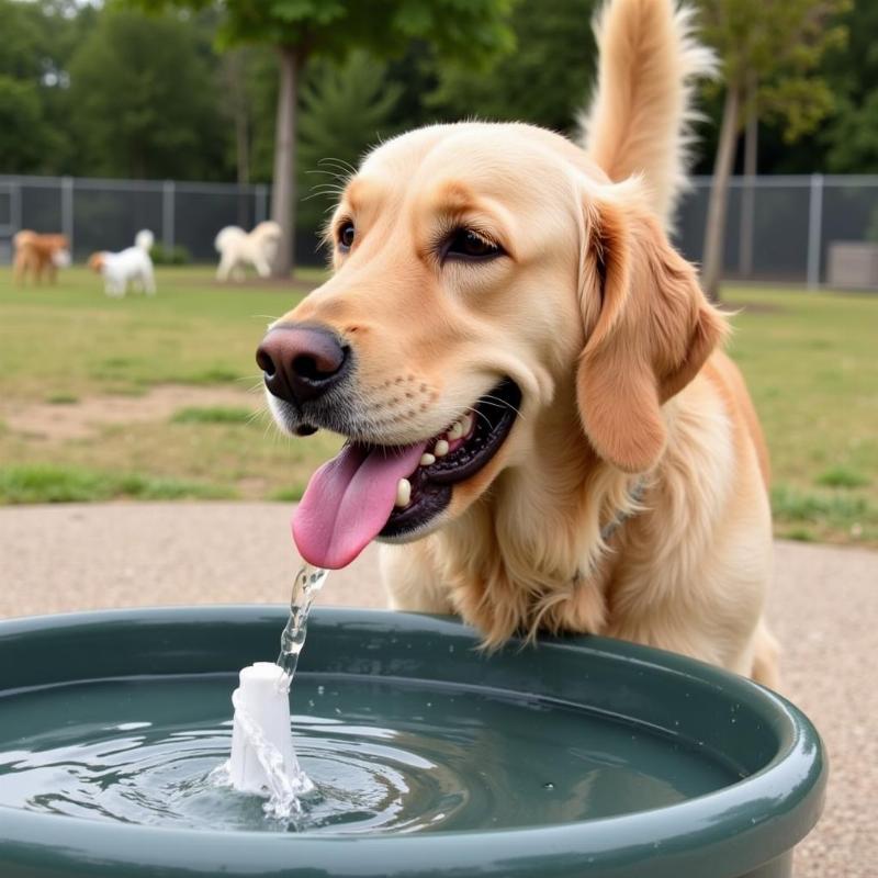 Dog drinking from water fountain at Dr. Joe Cortese Dog Park