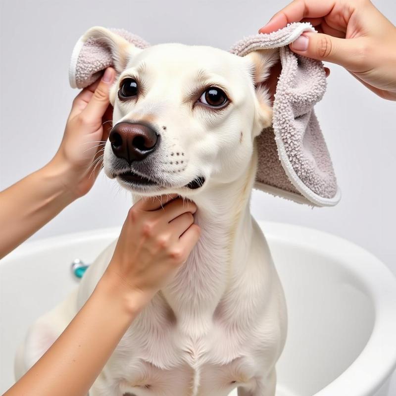 Drying dog's ears after a bath