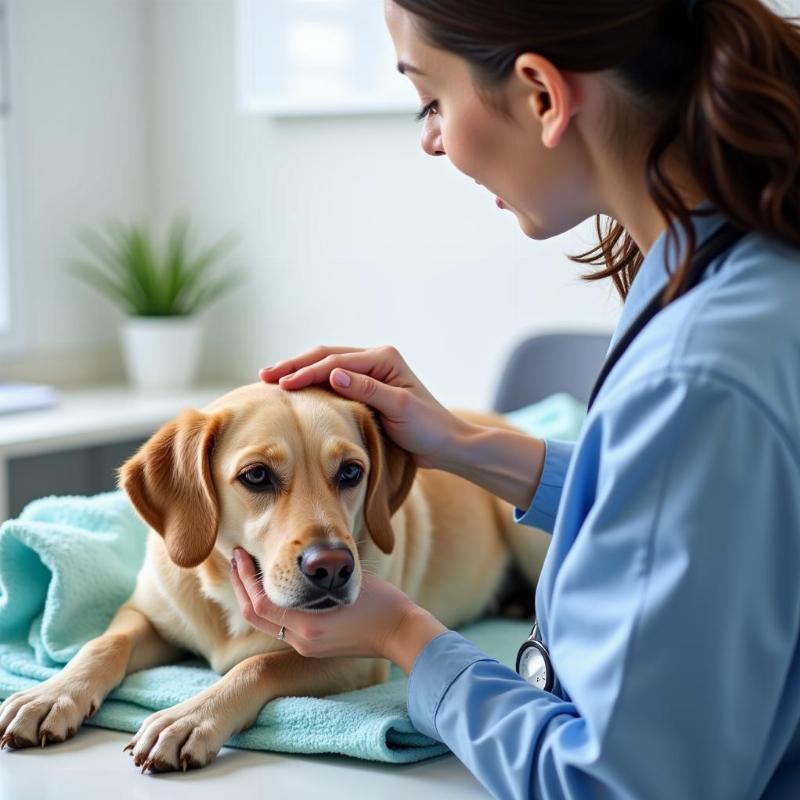 Dog Being Comforted Before Euthanasia