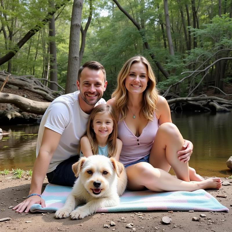 Family enjoying a Florida spring with their dog