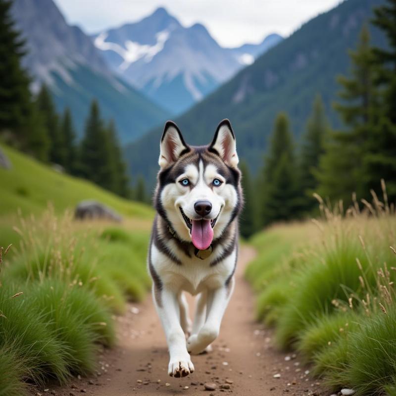 Female dog enjoying a hike in nature