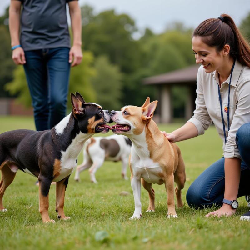 French Bulldog undergoing training with other dogs