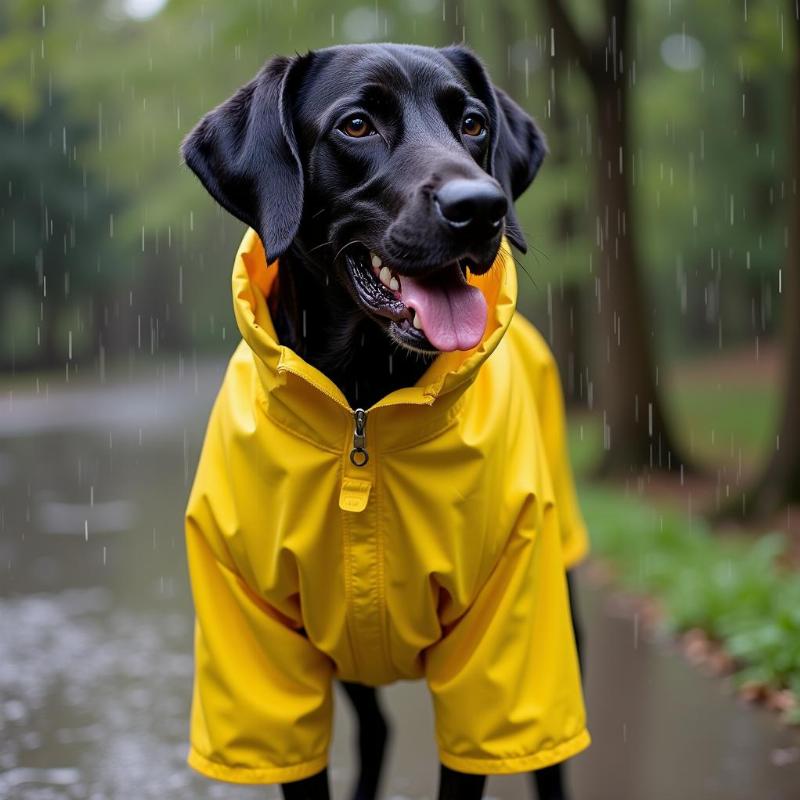 Great Dane in a rain coat