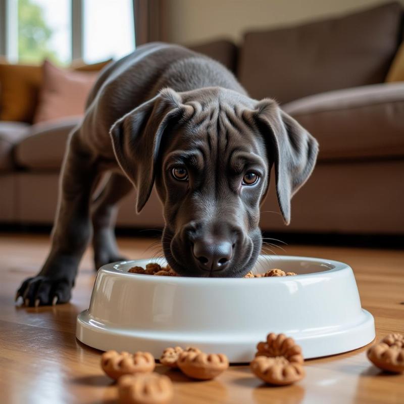 Great Dane Puppy Enjoying Meal