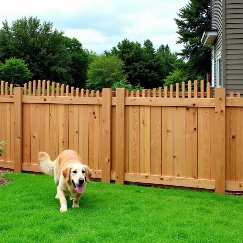 Wooden fence for dogs in the backyard