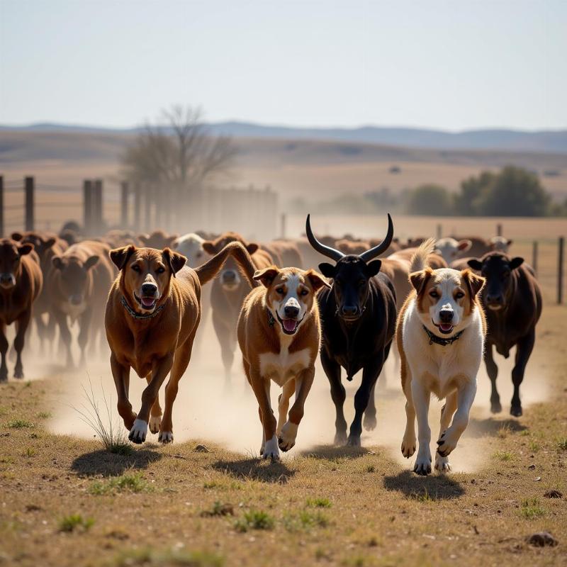 Hangin Tree dogs herding cattle on a ranch