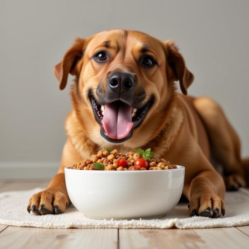 Happy Dog Eating Fresh Food