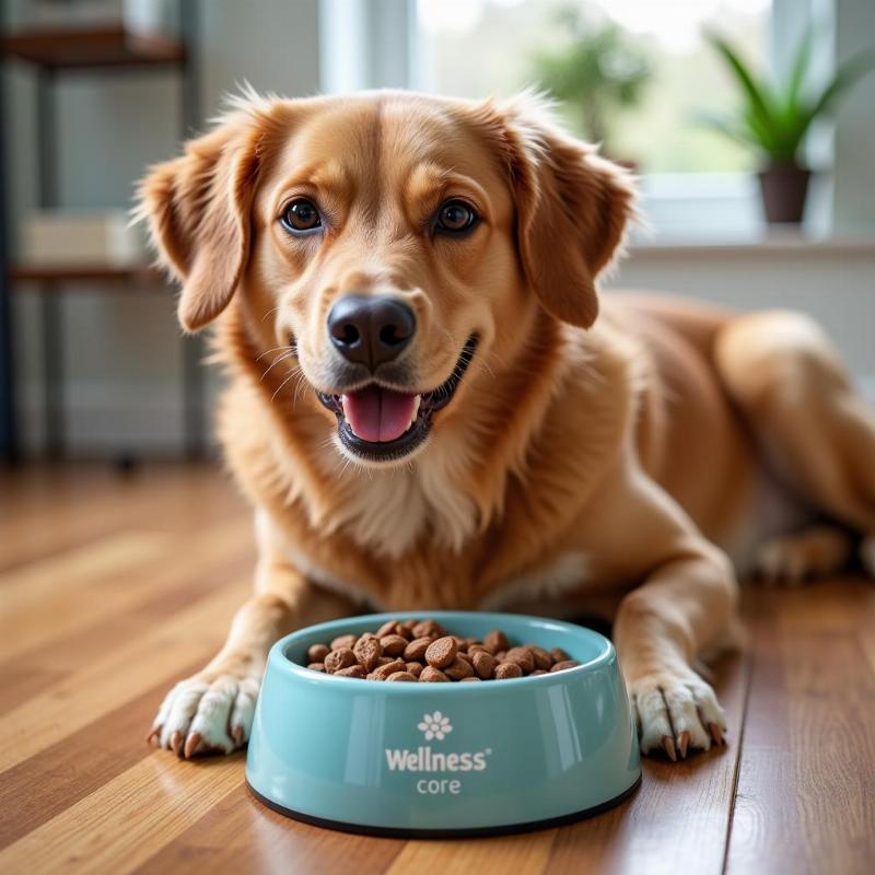 A Happy Dog Eating Wellness Core