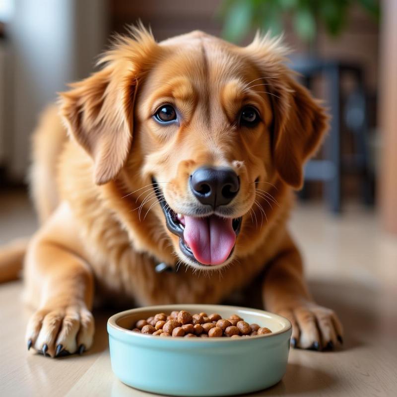 Happy Dog Eating Wet Food