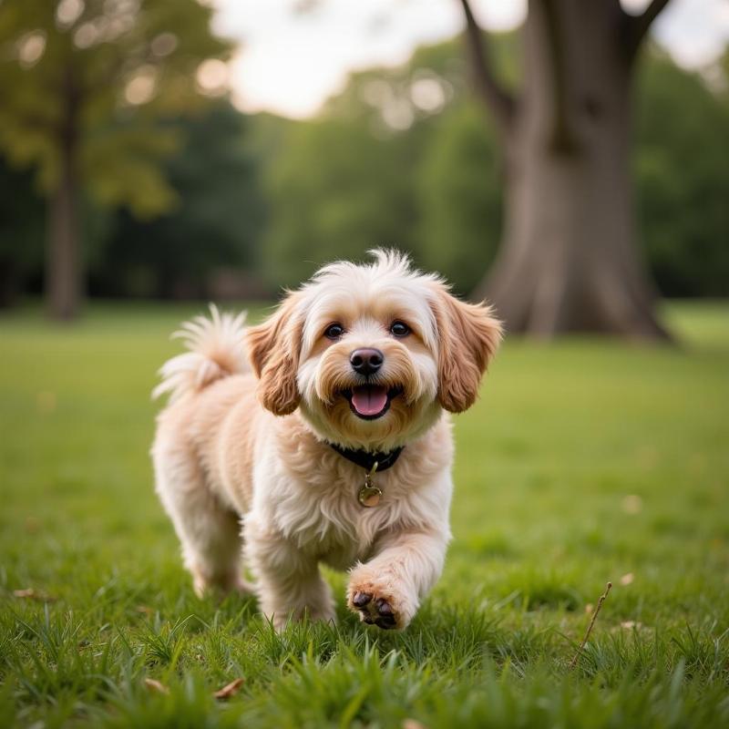 Havanese dog playing fetch in an Ohio park