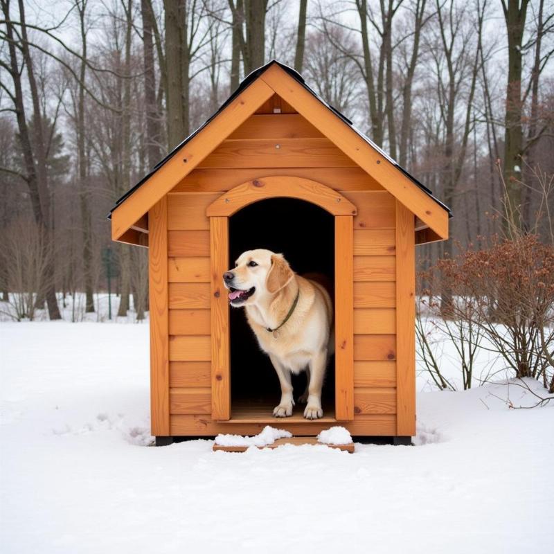 Heated dog house provides warmth and protection from winter elements for a comfortable and safe outdoor experience.