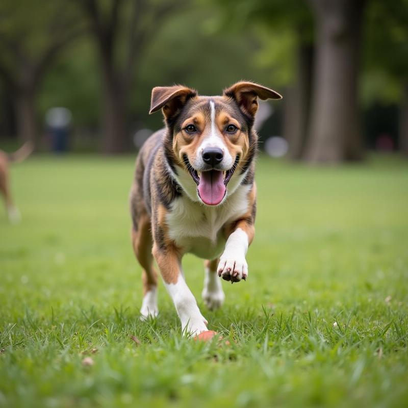 Heinz 57 dog enjoying a day at the park