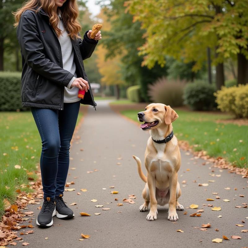 Training a dog before a walk