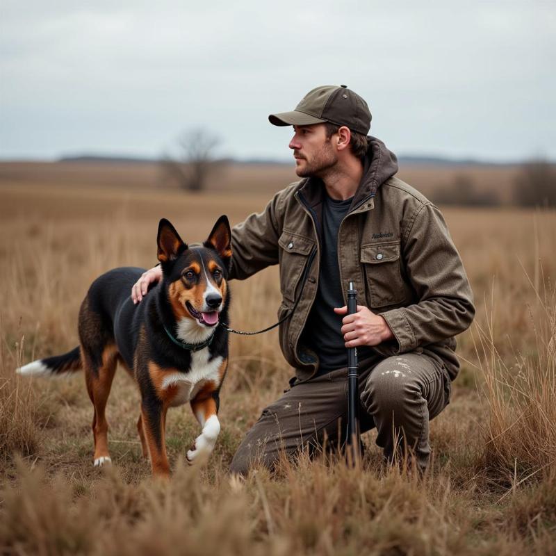 Hunter with Dog in Field