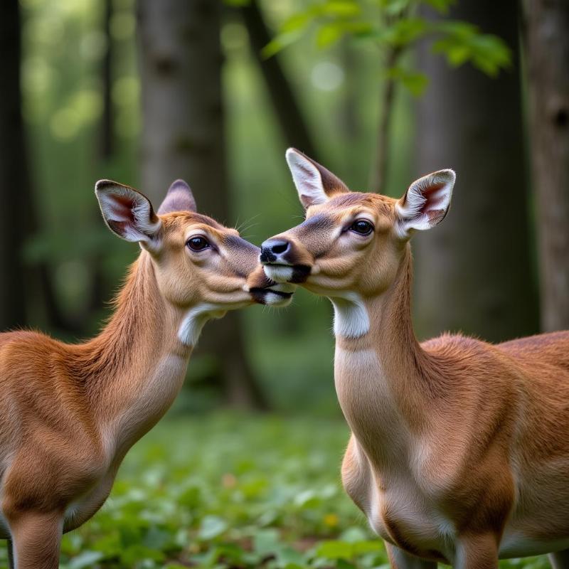 Deer sniffing in the forest