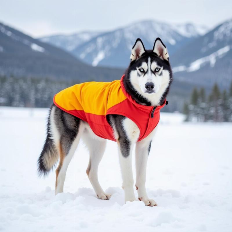 Husky wearing warm clothes