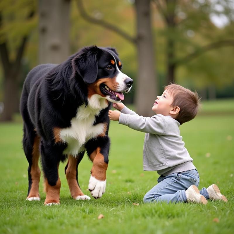 Indian Hills Bernese Mountain Dog Interacting with a Child