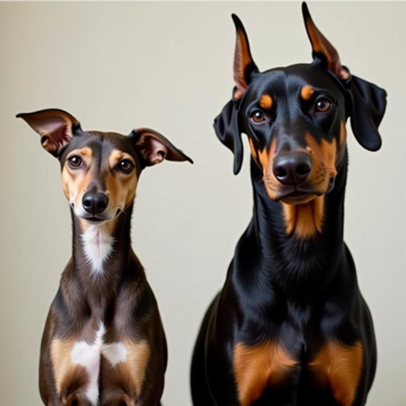 Italian Greyhound and Doberman Pinscher dogs