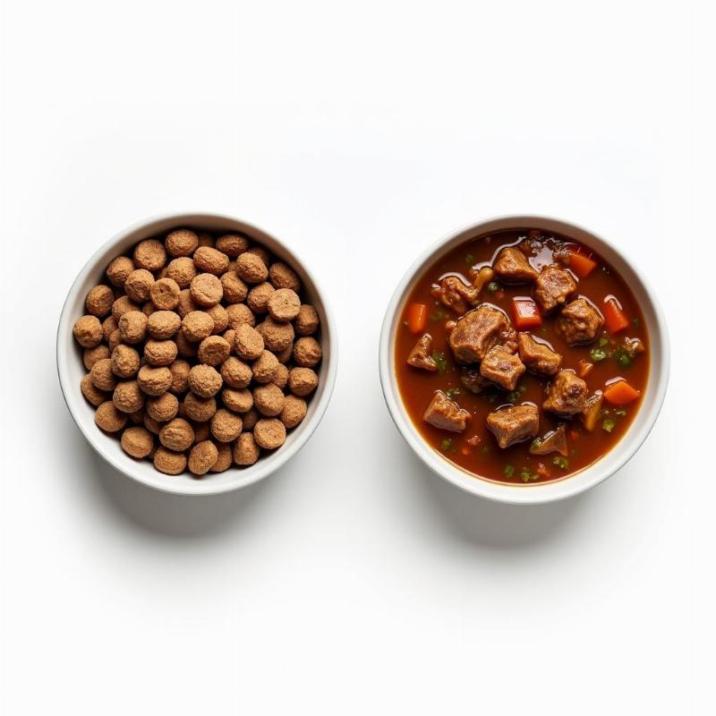 Different types of dog food - kibble and wet