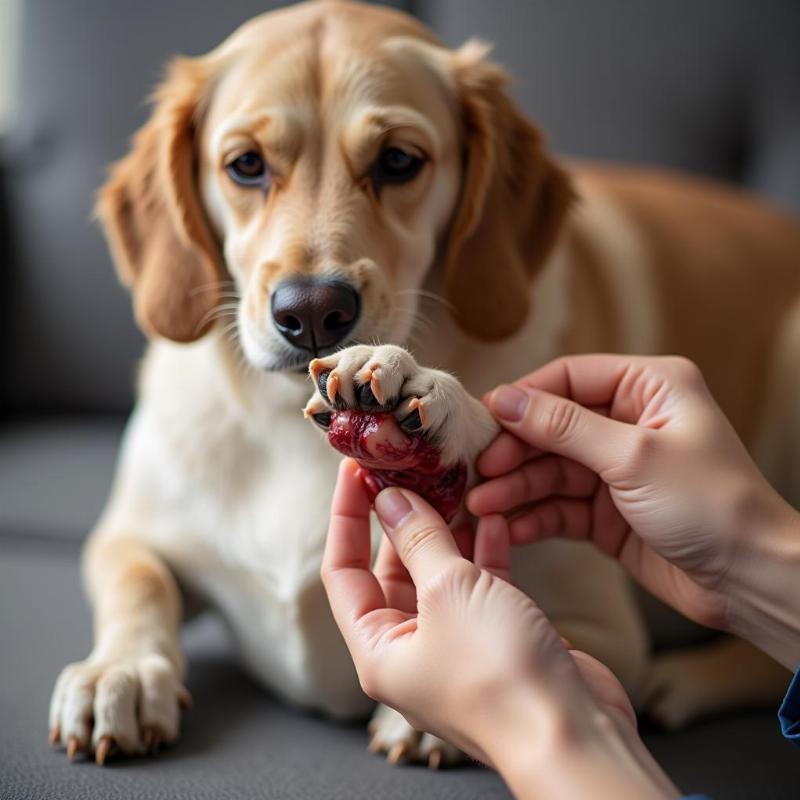 Checking a dog's paw injury