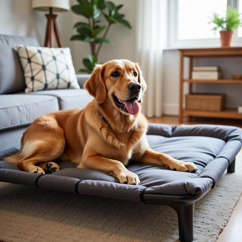 Elevated dog bed reducing joint pain