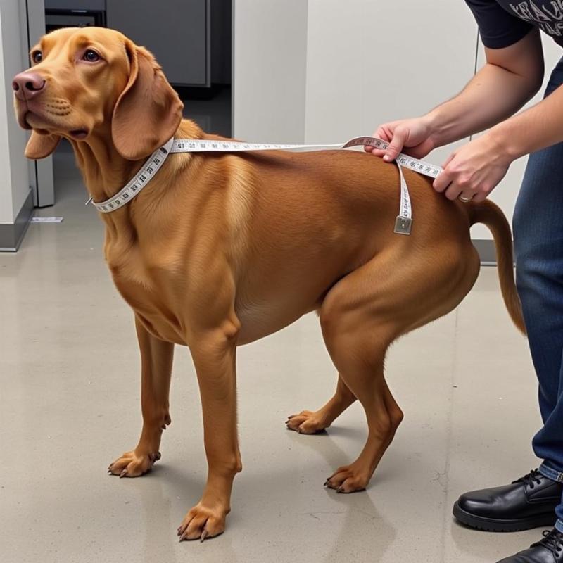 Measuring a Vizsla for a coat