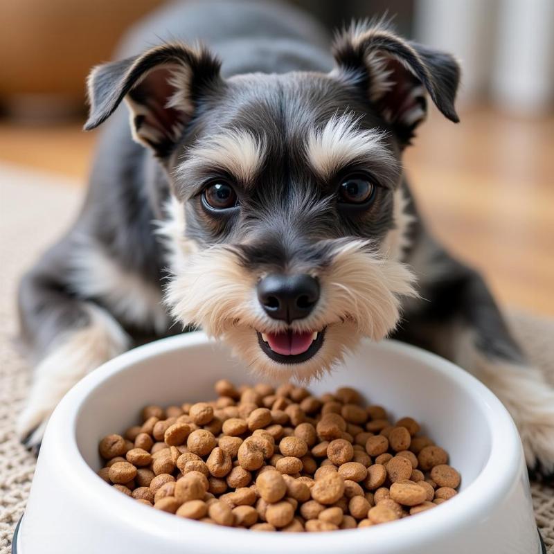 Miniature Schnauzer enjoying a healthy meal