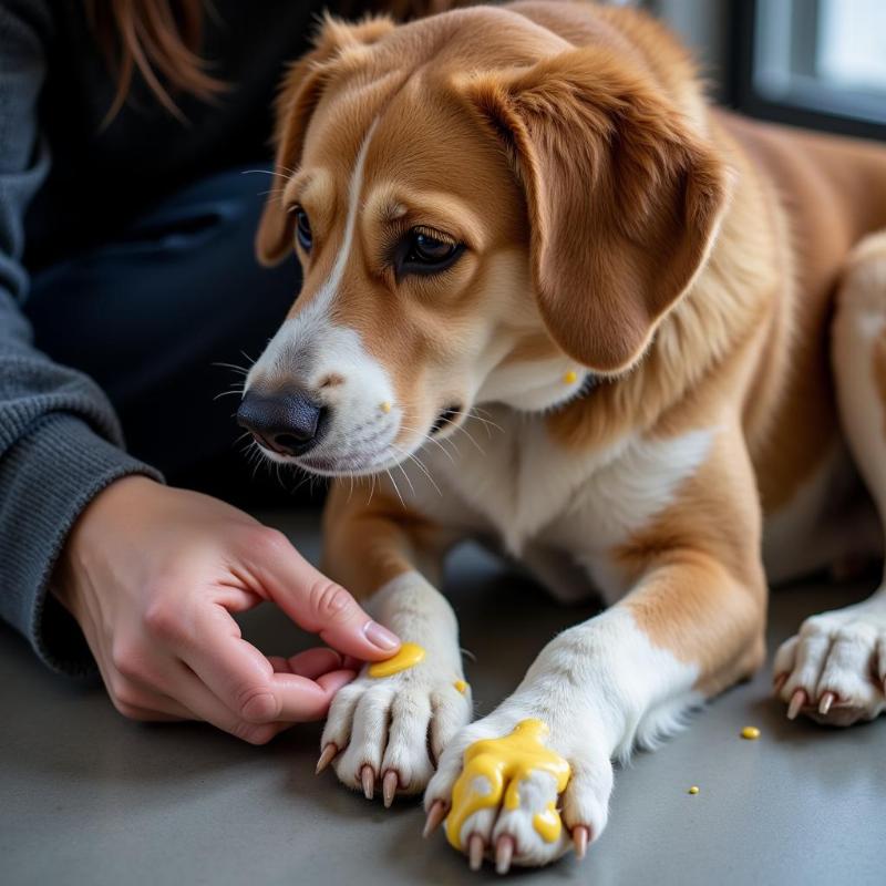 Applying Mushers Wax to Dog Paws