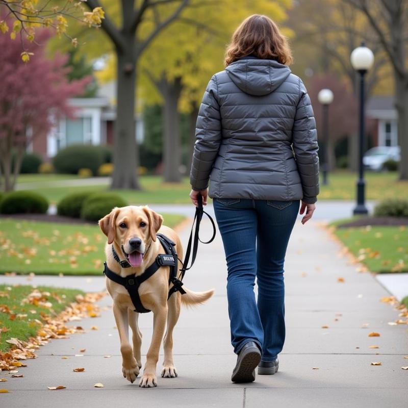 A blind person with their guide dog