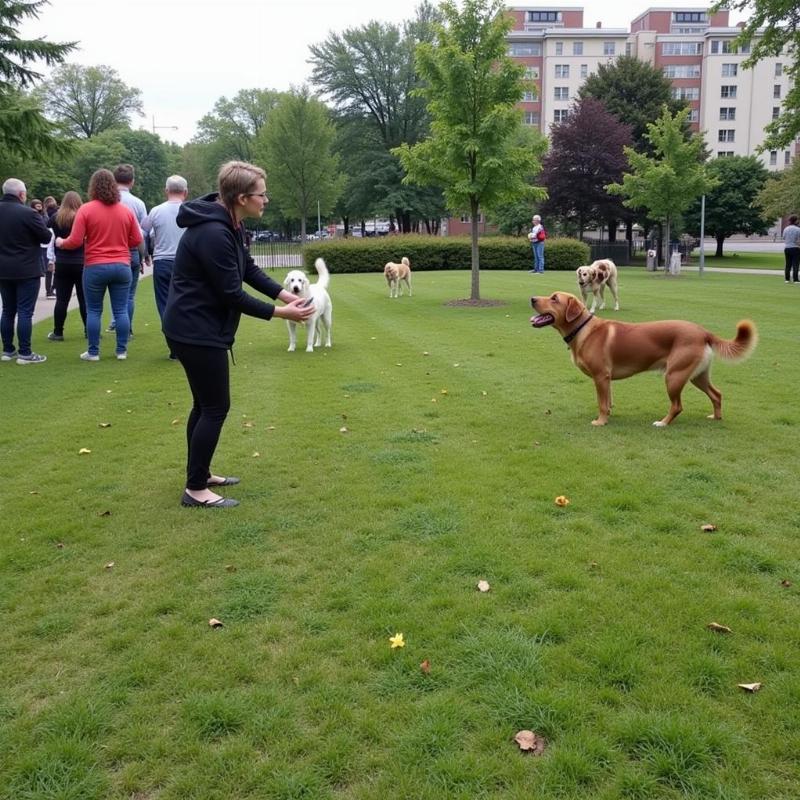 Calling a dog by a human name in the park