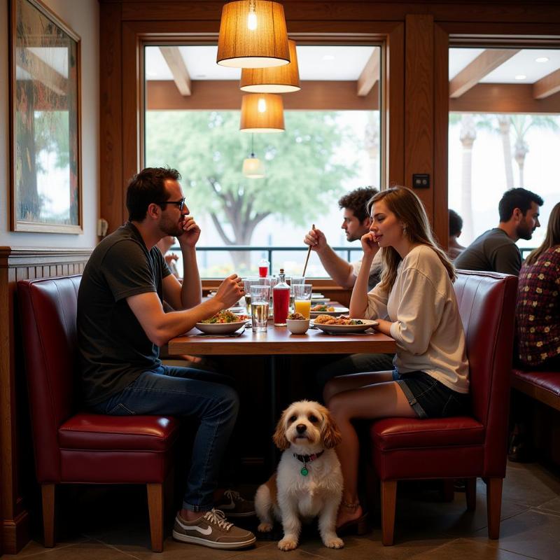 Dining with a dog on a patio in Palm Springs