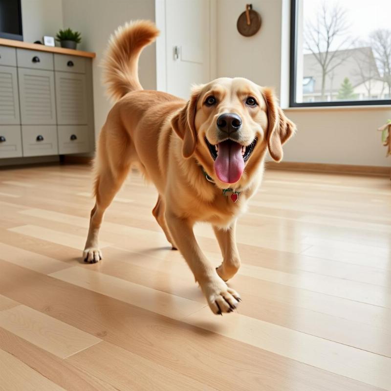 Dog playing on Pergo flooring