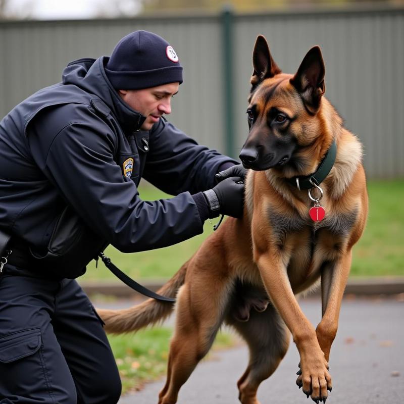 Police dog apprehending suspect