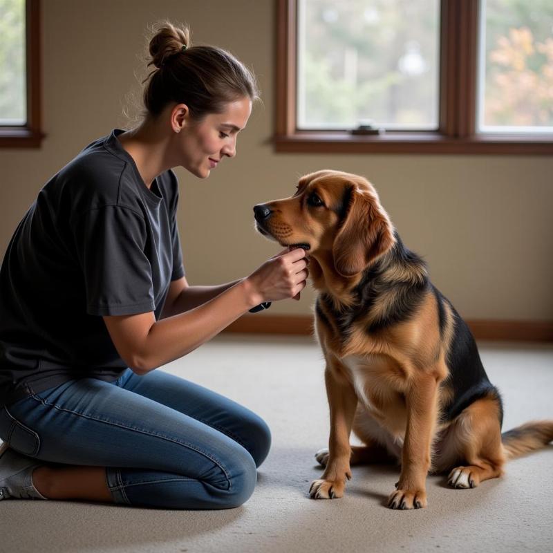 Professional Dog Trainer Working with Scared Dog