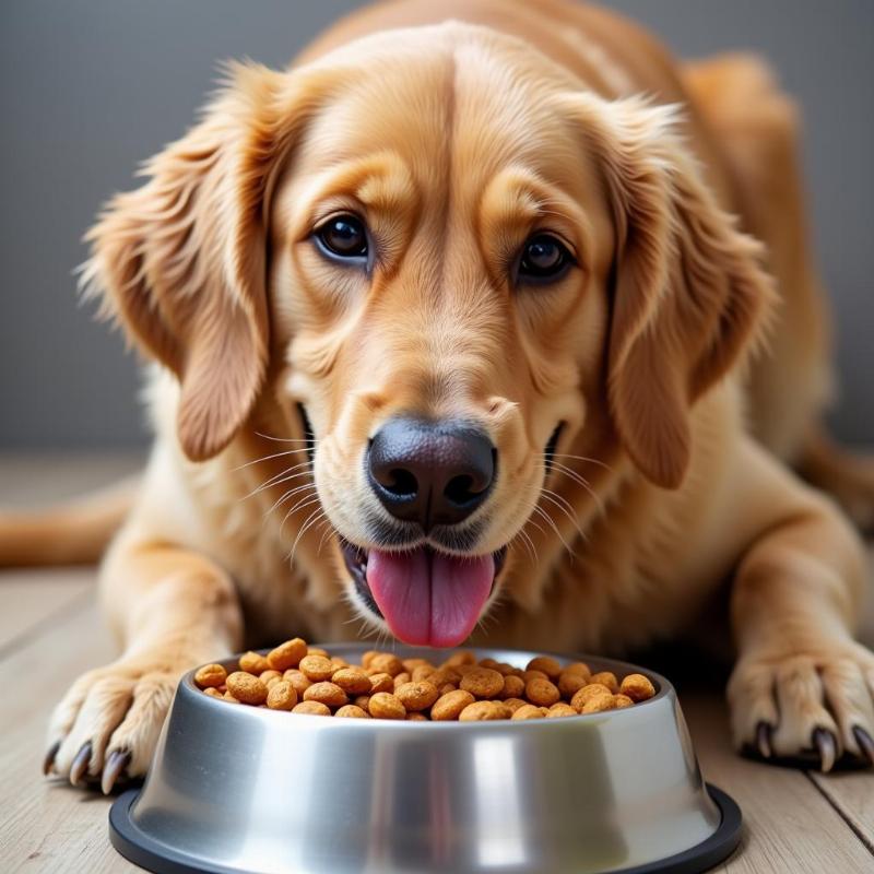 Dog eating protein-rich food from a bowl