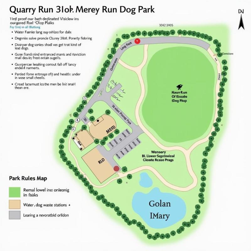 Map and rules of Quarry Run Dog Park in Portland, Maine