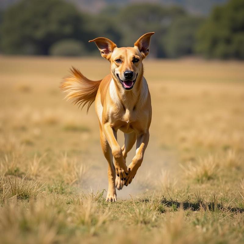 Rhodesian Ridgeback running in the savannah