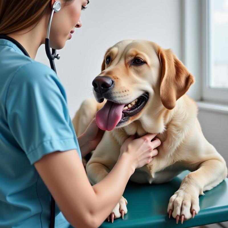 Senior dog being examined by a veterinarian