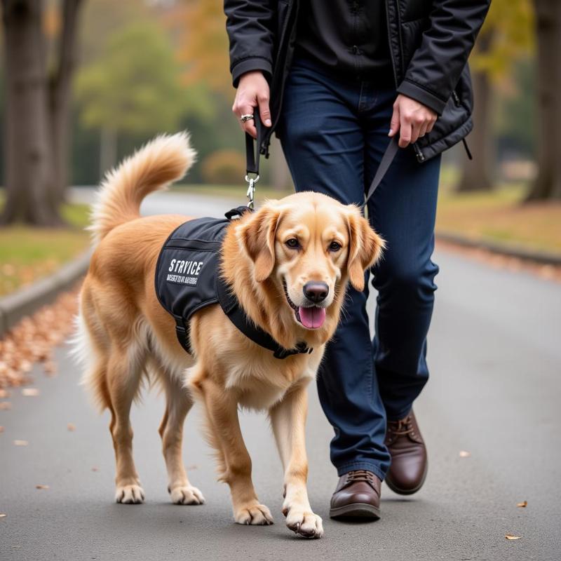 Service dog assisting a person with cerebral palsy