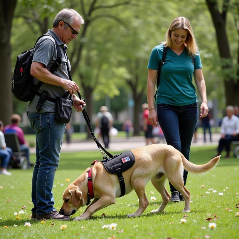 Service dog handler demonstrating responsible practices